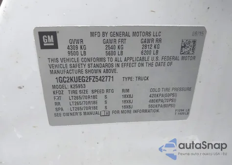 2015 Chevrolet Silverado 2500Hd Wt from USA, damaged, VIN 1GC2KUEG2FZ542771